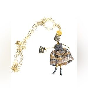 Italy Italian Le Amiche Girl shopping figural Gold plated necklace crystals